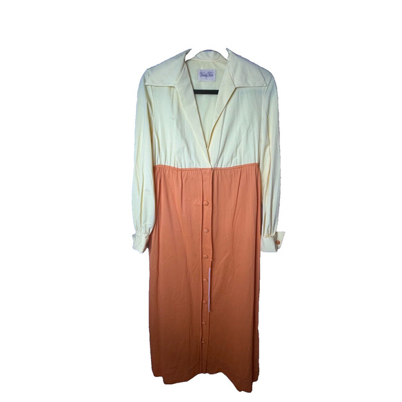 Vanity Fair Mod Yellow Orange Nylon Gown Lounge Dress Small Big Collar 60s 70s - Picture 9 of 13